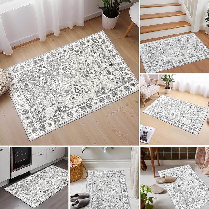 Small Area Rug 2x3ft Entryway Rug Non-Slip Washable Area Rugs Indoor Door Mat, Vintage Boho Faux Wool Carpet Kitchen Runner Rugs with Rubber Backing for Bedroom, Kitchen, Room Entryway