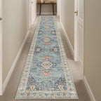 Enkor Runner Rugs for Hallway, 2x10 Washable Soft Non Slip Floor Rugs for Kitchen, Modern Mat for Living Room Bedroom Entryway Green & Blue