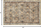 Phantoscope Washable Area Rug 8'x10' Non-Slip, Vintage Neutral Rugs for Living Room, Bedroom, Dining Room, Distressed Boho Floral Medallion Pattern, Low-Pile Foldable Carpet, Brown/Charcoal Spice