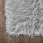 Latepis 2x8 Runner Non-Slip Grey Fluffy Rugs for Bedroom Washable Faux Sheep Skin Rug for Living Room Home Decor Rectangle