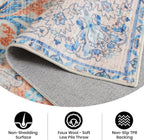 Area Rug for Living Room, 8x10 Machine Washable Non Slip Large Faux Wool Throw Rug, 0.3″ Low Pile & Non-Shedding Boho Large Carpet Rugs for for Dining Room, Bedroom, Office (Blue)