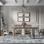 Easy-Going Area Rug 6x9 Washable Boho Rugs for Living Room Non-Slip Bedroom Rug Low Pile Lightweight Floral Print Vintage Throw Rug for Dining Room Kitchen Home Office Carpet, Blue Cream