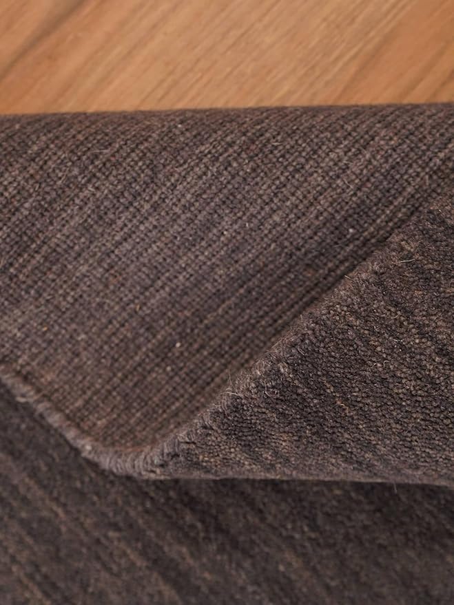 Hand Knotted Loom Wool ECO-Friendly Area Rugs - 6'7''x9'10'', Rectangle Shape, Charcoal Color, Plain Solid Design, High Pile Thick Handmade Anti Skid Area Rugs (L00111)
