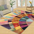 Chromatic Geometric Area Rugs 3x5ft, Abstraction Deco Boys Rugs for Bedroom, Mosaic Sunburst Kids Room Rug Soft Fuzzy Washable for Living Room Game Room Coffee Table