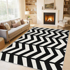 3x5 Black and White Chevron Rugs for Bedroom Decor, Washable Chevron Geometric Pattern Area Rug, Living Room Home Decoration, Non Slip Soft Thin, Modern Zigzag Decor Carpet PF-P 49