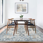 GENIMO 4x6 Area Rugs for Living Room, Machine Washable Rug, Non Slip Vintage Rugs, Low Pile Lightweight Chenille Print Rug for Bedroom, Dining Room, Home Office, Blue