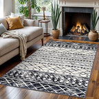 KUTA 4x6 Rug Boho Rugs for Living Room, Moroccan Washable Kitchen Rug Non Slip, Black Navy Blue Ultra Soft Print Geometric Entry Low-Pile Throw Carpet for Bedroom Nursery Dorm Decor