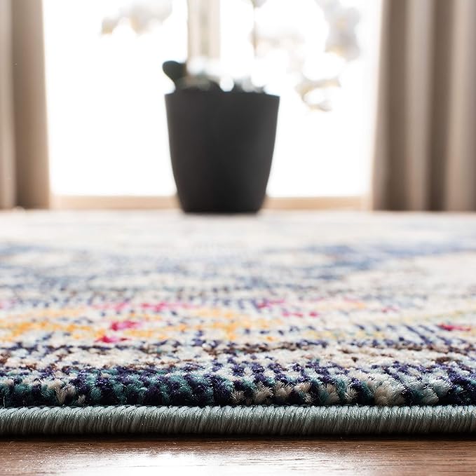 SAFAVIEH Monaco Collection Area Rug - 11' Round, Navy & Light Blue, Boho Chic Medallion Distressed Design, Non-Shedding & Easy Care, Ideal for High Traffic Areas in Living Room, Bedroom (MNC243N)