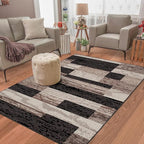 Superior Rockwood 3 Piece Indoor Area Rug Set, Jute Backing, Modern Color Block Decor For Hallway, Entry, Office, Kitchen, Bedroom, Living Room Floors, Plush Rugs, 2' x 3', 3' x 5', 5' x 8', Chocolate
