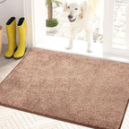 PURRUGS Dirt Trapping Door Mat 20" x 31.5", Non-Slip Machine Washable Entry Rug, Shoe Scraper, Dog Doormat, Super Absorbent Welcome Mat for Front & Back Door, Muddy Shoes & Paws, Brown-Light Cream
