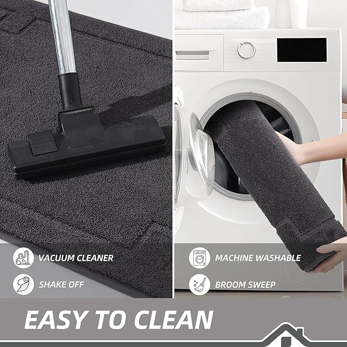BEQHAUSE Door Mat 24" x 60", Non-Slip Door Mats Indoor Entryway Rugs Washable Low-Profile Absorbent and Stain Resist Floor Mats, Dog Door Mat for Front Back Door, Muddy Wet Shoes & Paws, Dark Grey