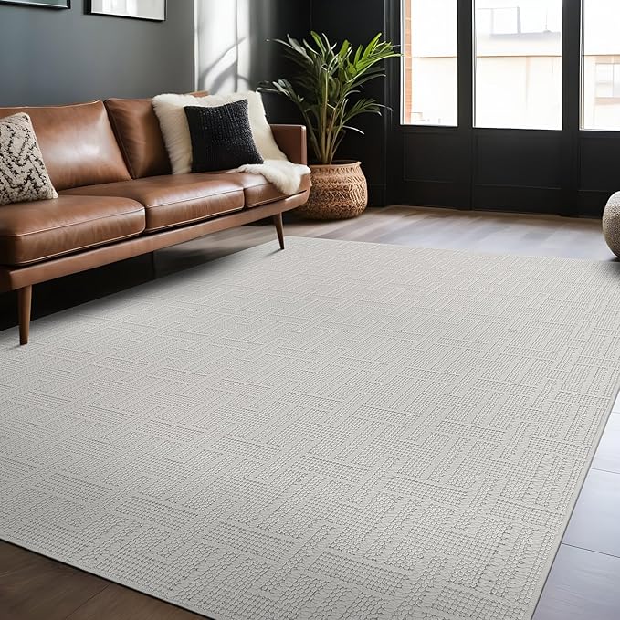 Micro Loop Indoor Rug White 9x12 Boho Geometric Neutral Area Rugs for Living Room Soft Luxury Modern Low and High Pile Durable Stain Resistant Non-Shedding Indoor Area Carpet 9 x 12