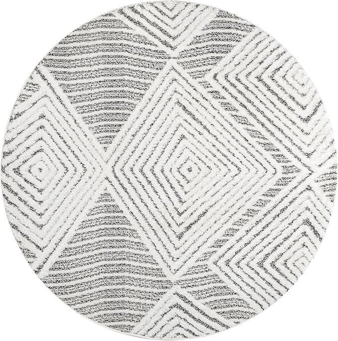 Antep Rugs Palafito 5x5 Geometric Shag Diamond High-Low Pile Textured Indoor Area Rug (Gray, 5'3" Round)