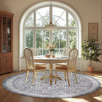 jinchan Round Rug 7ft Washable Circle Soft Rug - Low Pile Vintage 7'Round Indoor Grey Floral Print Stain Resistant Boho Carpet Ultra-Thin Non-Slip for Living Room Bedroom Dining Room Kitchen