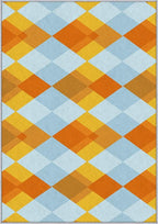 Washable 4x4 Diamond Rug Living Room, Geometric Orange and Blue Plaid Design Area Rugs for Bedroom, Diamond Home Decor Carpet, Low Pile, Non Slip, Kids & Pet Friendly (N4137)