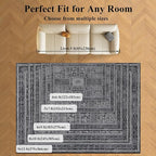 Washable Area Rugs 8x10, Large Rugs for Living Room, Carpet for Bedroom, Soft Faux Wool Retro Dining Room Rug, Non-Slip Backing Resistant Low Pile Vintage Print Rug for Home Office (Grey)