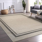 Beverly Rug Easy Jute Bordered Rug 5x7 Washable Durable Indoor Outdoor Area Rugs for Living Dining Room Patio Office Stain Resistant Non Shedding Casual Indoor Outside Carpet 5 x 7 Off-White