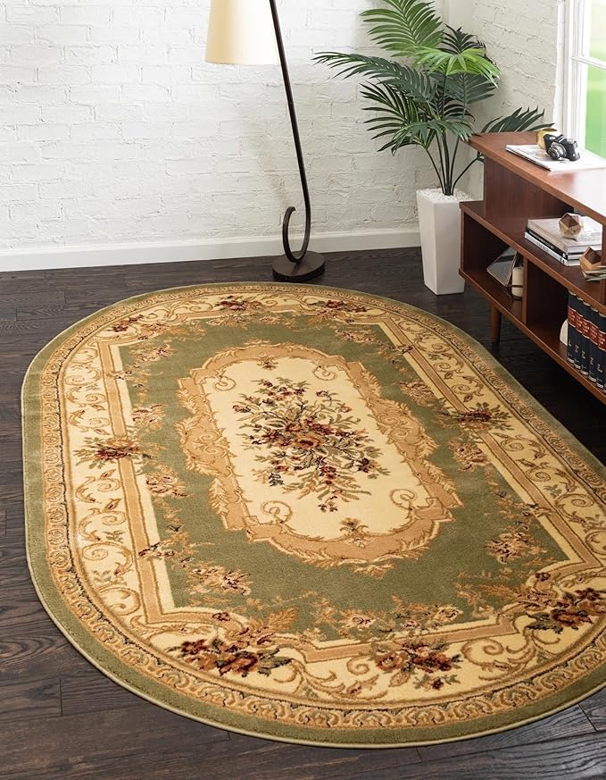 Rugs.com Chateau Collection Rug - 4' x 6' Oval Green Medium Pile Rug