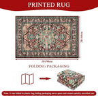 U'Artlines 2x3 Washable Boho Area Rug, Small Non Slip Vintage Doormat for Indoor Front Door Ultra Thin Mat Carpet for Entryway Kitchen Bathroom Bedroom Rust＆Teal