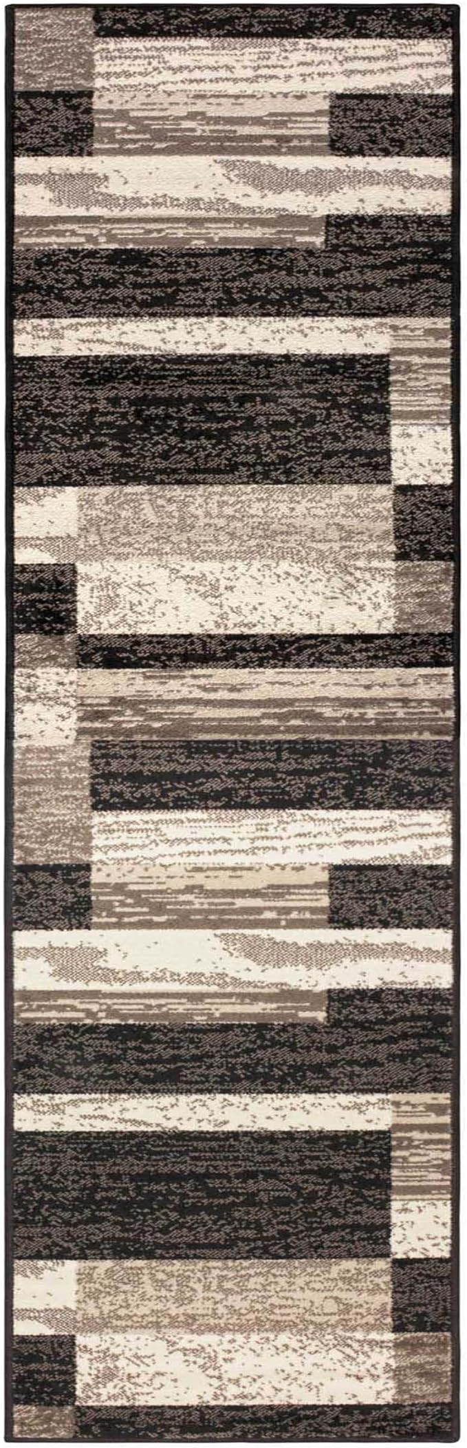 Superior Indoor Runner Rug, Jute Backed, Modern Geometric Patchwork Floor Decor for Bedroom, Office, Living Room, Entryway, Hardwood Floors, Rockwood Collection, 2' 7" x 8', Chocolate