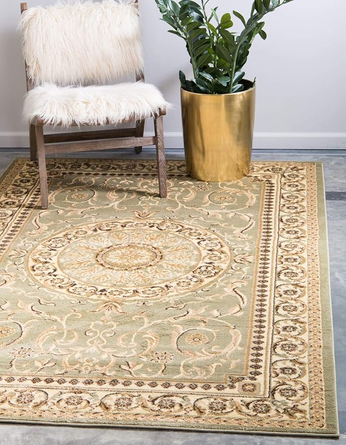 Unique Loom Versailles Collection Traditional Classic Medallion Floral Motif Area Rug (9' 0 x 12' 0 Rectangular, Green/ Ivory)