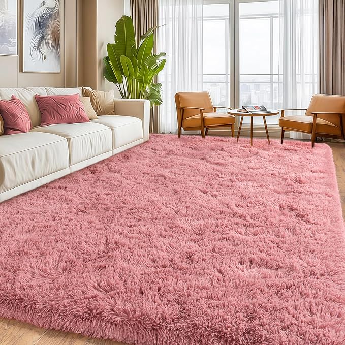 Soft Shaggy for Bedrooms, Fluffy Rugs for Living Room, Blush Area Rug, Cozy Fuzzy Carpet for Kids, Perfect Indoor Decor for Boys and Girls 4x6 Feet