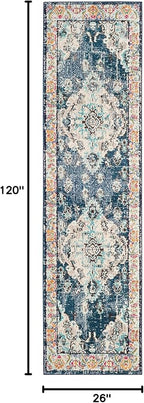SAFAVIEH Monaco Collection Runner Rug - 2'2" x 10', Navy & Light Blue, Boho Chic Medallion Distressed Design, Non-Shedding & Easy Care, Ideal for High Traffic Areas in Living Room, Bedroom (MNC243N)