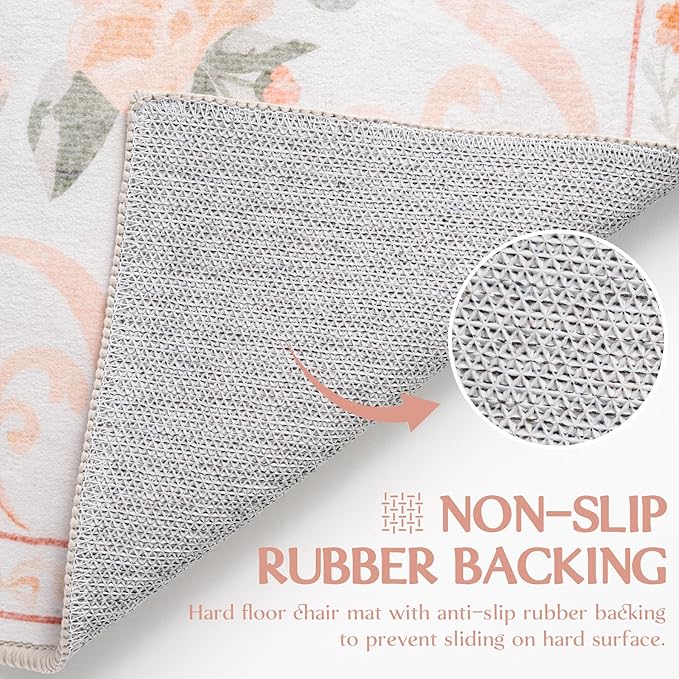 Orange Rug Bow Floral Rug 3x5, Washable Boho Area Rugs Non Slip Low Pile Carpet for Girls Room Bedroom, Bedside, Kitchen, Entryway, Kids Room, Soft Ultra-Thin Indoor Elegant Rugs
