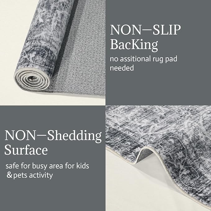 Washable 2'x3' Non Slip Rug Vintage Soft Low Pile Lightweight Boho Area Rugs for High-Traffic Areas (Entryway, Kitchen, Hallway), Farmhouse Decor