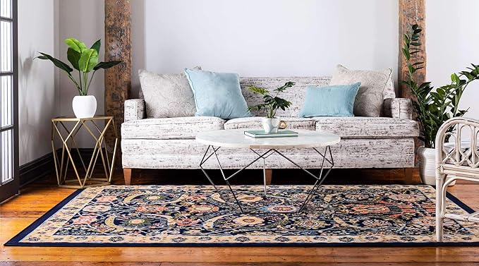 Unique Loom Espahan Collection Area Rug - Cape Cod (9'x 12' Rectangle, Navy Blue/ Black)