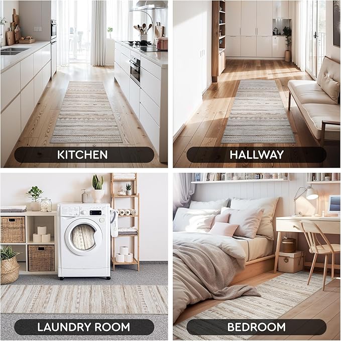 2x6 Runner Rug Machine Washable Non Slip Area Rug Distressed Neutral Moroccan Boho Rug Ultra Soft Floor Runners for Hallways for Entryway Laundry Room Kitchen, Light Brown