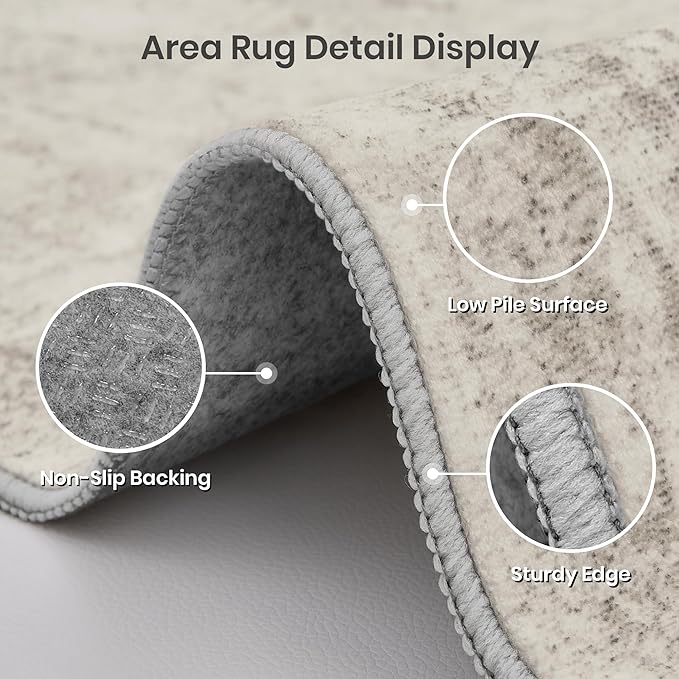 Valenrug Washable Rug 8x10 - Stain Resistant 8x10 Area Rugs for Living Room, Non Slip Backing Printed Rugs for Bedroom, Folable Machine Washable Area Rug(Beige,8'x10')