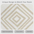 Washable 4x6 Modern Geometric Rug Living Room, Beige Abstract Diamond Design Area Rugs for Bedroom, Modern Geometric Home Decor Carpet, Low Pile, Non Slip, Kids & Pet Friendly (N4178)