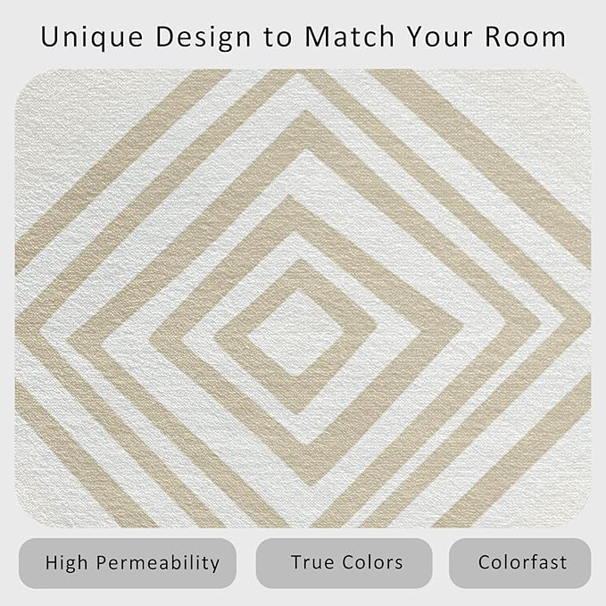 Washable 5x5 Modern Geometric Rug Living Room, Beige Abstract Diamond Design Area Rugs for Bedroom, Modern Geometric Home Decor Carpet, Low Pile, Non Slip, Kids & Pet Friendly (N4179)