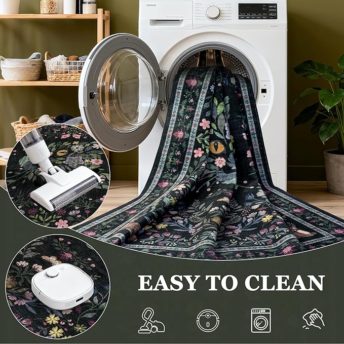 6x9 Area Rugs Living Room Rug: Vintage Washable Rug Floral Soft Carpet Indoor Floor Non-Slip Boho Stain Resistant Large Carpets for Bedroom Kids Nursery Dining Room Farmhouse Home Office Black/C02