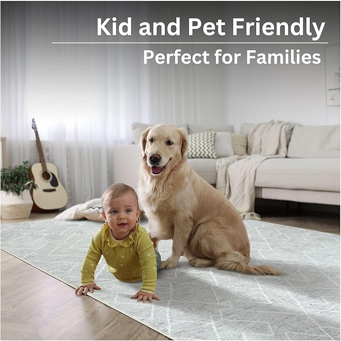 Bloom Rugs Washable Non-Slip 5' x 7' Rug - Gray/Pebble Striped Area Rug for Living Room, Bedroom, Dining Room, and Kitchen - Exact Size: 5' x 7'