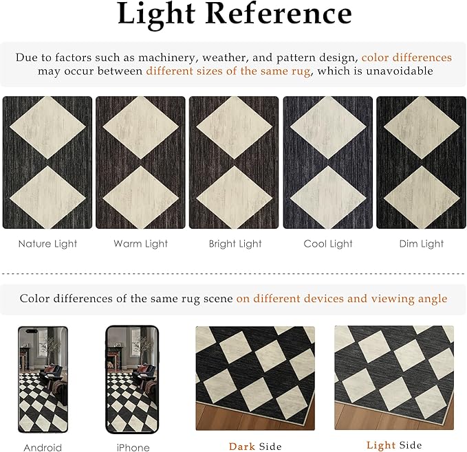 5x7 Checkered Area Rugs for Living Room Black Machine Washable Large Rug Non-Slip Stain Resistant Low Pile Boho Accent Indoor Throw Carpet for Office Bedroom Dining Room Classroom
