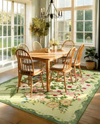 Floral Bedroom Rug - 4x6 Washable Area Rugs Non-Slip Soft Low-Pile Stain Resistant Carpet Flower Print Vintage Indoor Rug for Living Room Dining Room Office Nursery Room, Green
