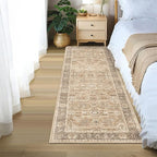 2x6 Beige Vintage Washable Runner Rugs for Hallway Kitchen Boho Hallway Rug Low Pile Non-Slip Retro Distressed Accent Throw Rug for Entryway Bathroom Bedroom Beige