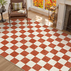 Machine Washable 5x7 Area Rugs for Living Room Checkered, Non Slip Soft Low Pile Farmhouse Halloween Modern Neutral Playroom Boys Rugs for Bedroom, Large Carpet Rugs for Dining Room(Orange,5'x7')