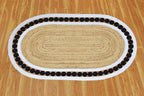 Flatweave Runner 2x6 Oval Kilim Jute Runner Hand Braided Jute Thick 0.27" Solid Pattern Black Beige Natural Oval Handmade Boho Indoor Outdoor Rugs for Kitchen Enterway