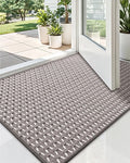 LUMI Handwoven Indoor Door Mat 24"x36", Non-Slip Low Profile Checkered Inside Doormat, Comfort Weave Grid Pattern Floor Mats, Taupe