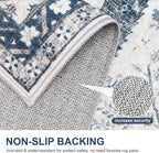 Bavni Rugs for Living Room, Floral Non Slip Machine Washable Rug, Neutral Low Pile Lightweight Rug for Dining Room Bedroom, Thin Durable Farmhouse Vintage Tree Blue 6x9 Rugs
