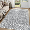 Wonnitar Moroccan Gray Area Rugs for Living Room, Washable 5x7 Boho Bedroom Rugs, Non-Slip Large Soft Dining Room Throw Mat, Floor Carpet for Basement Guest Room Office (Silver Grey,5'x7')