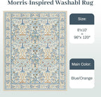 8x10 Area Rugs Living Room Rug - Floral Vintage Forest Washable Carpet, Low Pile Non-Slip Stain Resistance Boho Soft Large Carpet for Bedroom, Dining Room, Office, Farmhouse (8'x10' Blue/Orange)