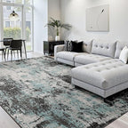 Washable Area Rugs 7'x9' Non-Slip Modern Abstract Soft for Living Room Entryway Bedroom Nursery, Print Pattern, Blue Black Teal