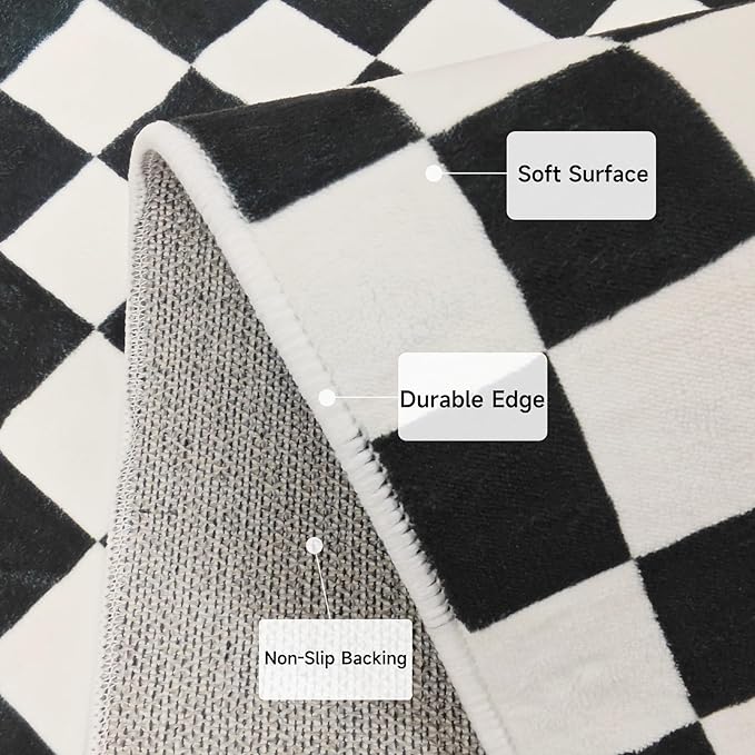 Checkered Rug 3x5 Washable Bedroom Rug Modern Indoor Non-Slip Black and White Checkered Kitchen Carpet for Dining Table Dorm Decor (Black and White, 3x5ft)
