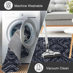 KILOCOCO Boho Kitchen Runner Rug 2x6 Washable Runner Rug, Soft Runners for Hallways Non Slip Printed Distressed Laundry Room Rug, Low-Pile Rug for Entryway/Bedroom/Living Room, Black/Navy