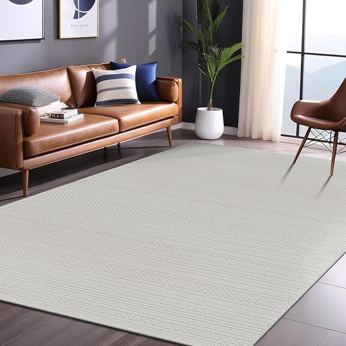 Micro Loop Indoor Rug White 8x10 Boho Geometric Neutral Area Rugs for Living Room Soft Luxury Modern Low and High Pile Durable Stain Resistant Non-Shedding Indoor Area Carpet 8 x 10