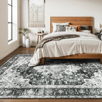 Moynesa Ultra-Thin Washable Area Rugs 8x10 Black and White Rugs for Living Room, Boho Large Rugs for Bedroom Non Slip Lightweight, Vintage Low Pile Carpet for Dining Room Home Office Decor